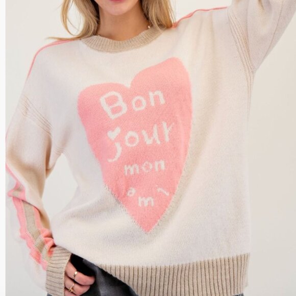 057. BONJOUR KNIT SWEATER PULLOVER TOP - Picture 1 of 3